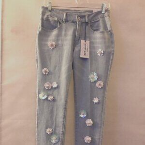 REPUBLIC Flower Applique Light Blue Ankle/Slim Denim Jeans